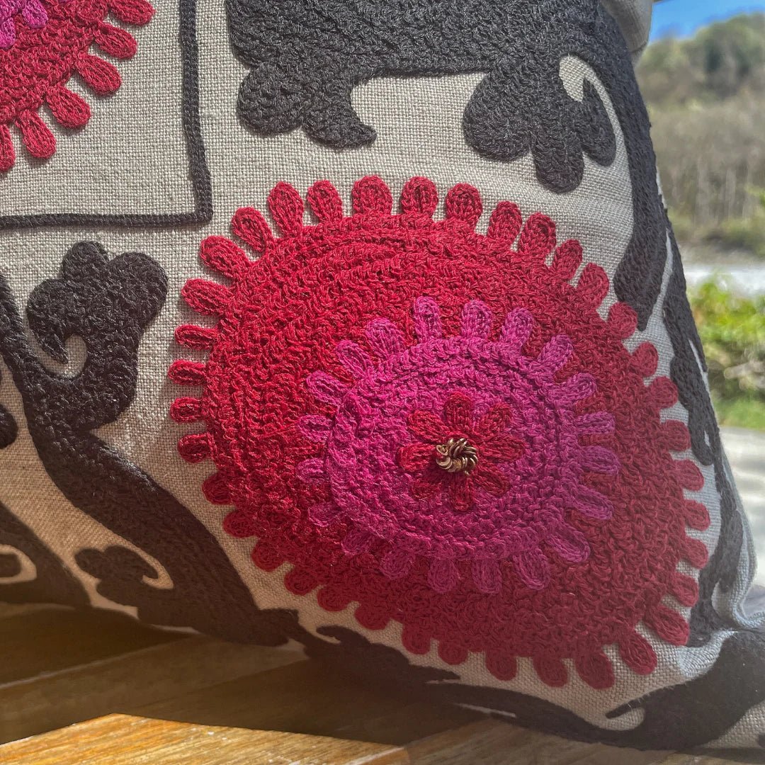 Suzani Linen Cushion Shiraz, styled in a home setting at Inside Living Singapore.