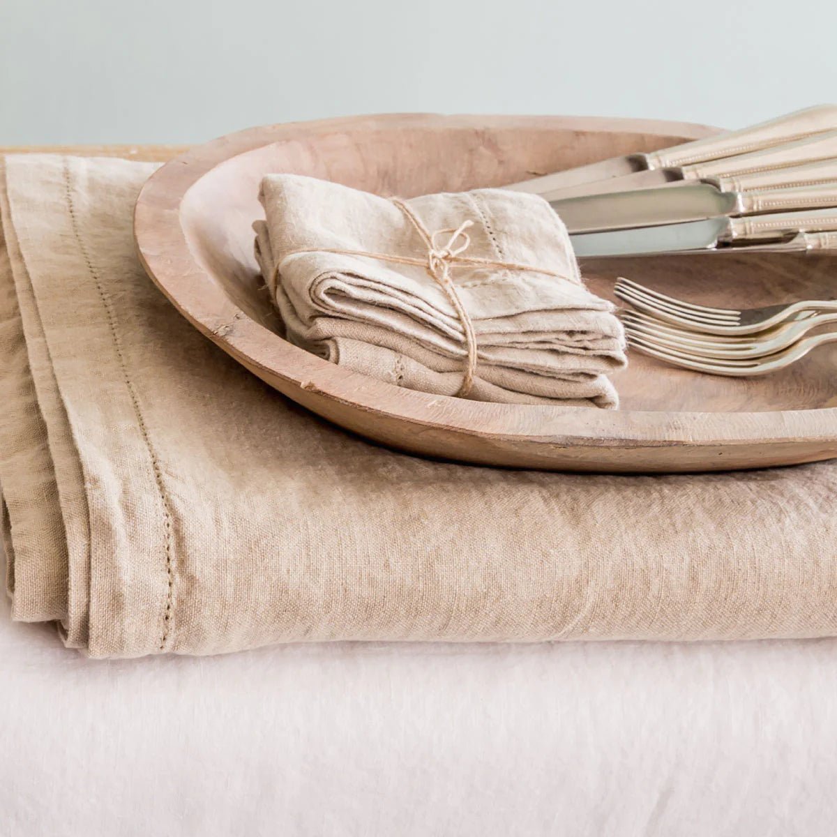 Plain hemstitch linen napkins in natural, set of two, 45 x 45 cm, from Inside Living Singapore Front view.