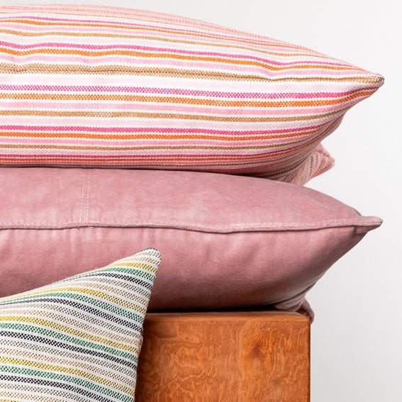 Striped pink cushion, decorative scatter cushion with a pink stripe design, a bright accent for sofa or bed.