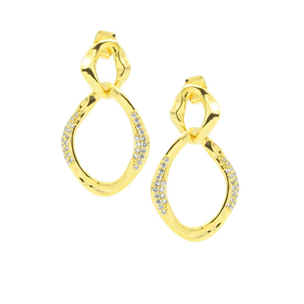 Roxanne gold-plated brass drop earrings with cubic zirconia by Luv and Bart, 31 mm