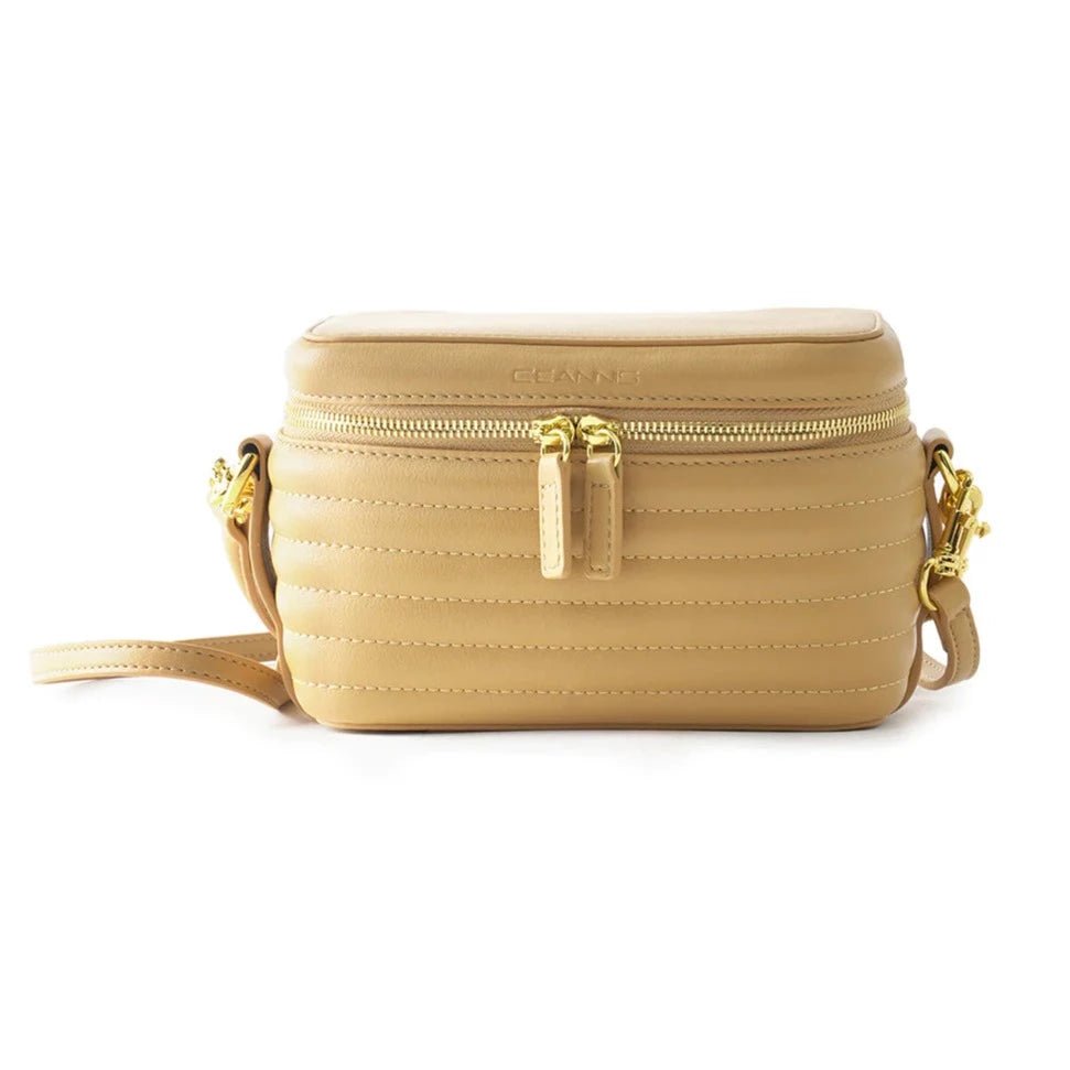 Quilted stripes bag yellow detail, quilted striped handbag, a cheerful versatile accessory for day or evening.