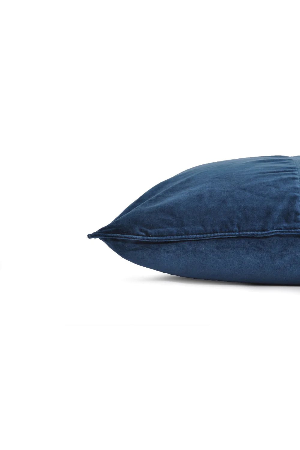 Navy blue velvet cushion, 50 x 50 cm, for sofa or bed styling, from Inside Living Singapore Side view.