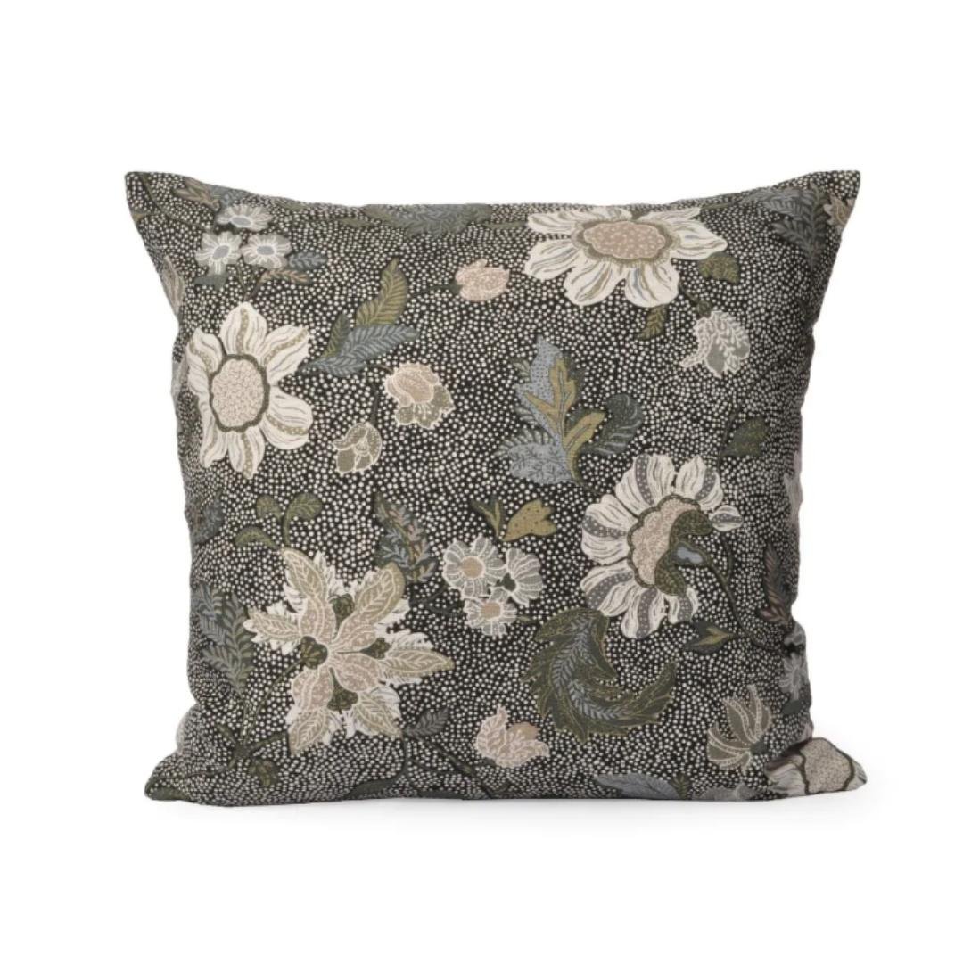 Flower Linen Black Cushion, Chair & Sofa Cushions from Inside Living Singapore. Detail close-up view.
