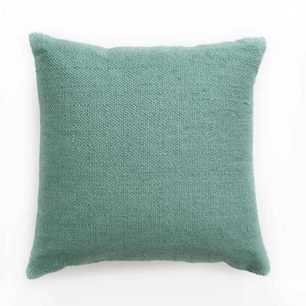 Aqua diamond cushion, soft scatter cushion with a geometric diamond pattern in aqua, decorative sofa accent.