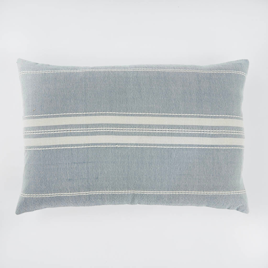 Duck egg Marseille cushion detail, patterned cushion in duck egg blue adding a calm accent to seating.