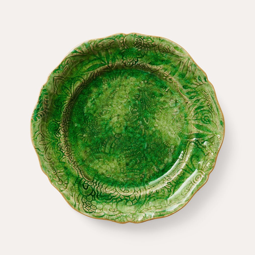Ceramic salad or side plate in seaweed green, 23 cm diameter, made in Portugal for starters or dessert