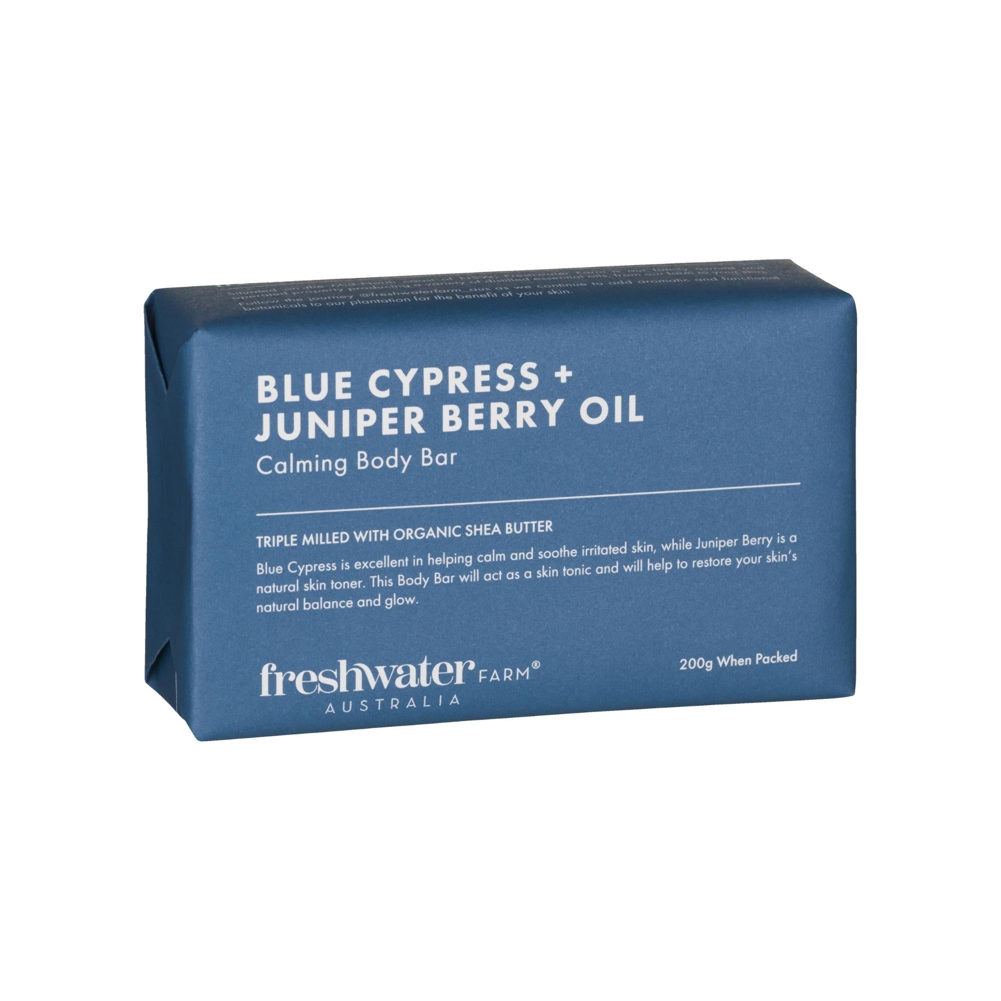 Blue Cypress & Juniper Berry Oil Bar 200g from Inside Living Singapore. Shown front view.