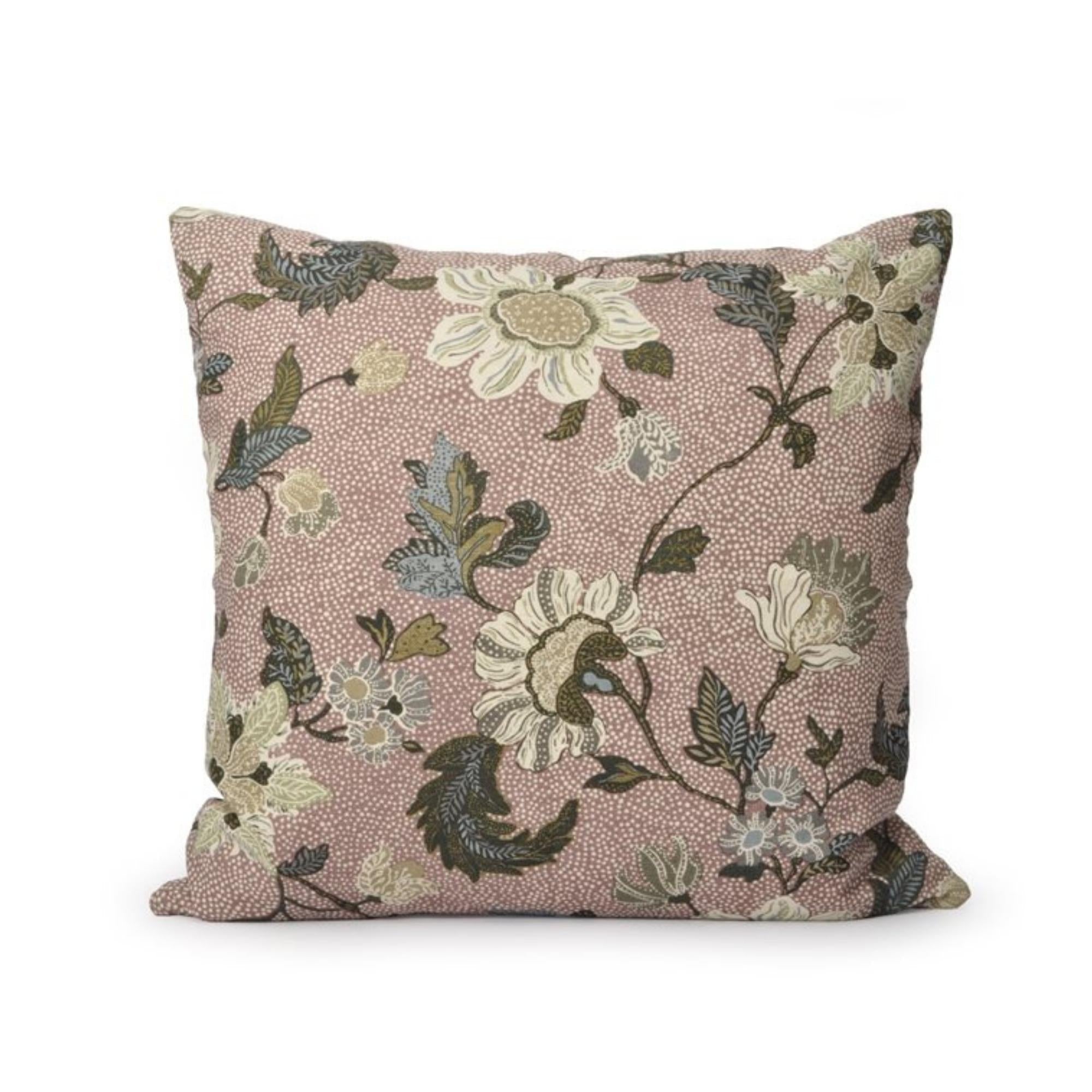 Linen and cotton cushion cover in dusty pink with floral print, 50 x 50 cm, inner sold separately