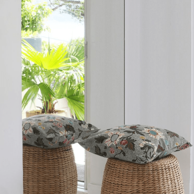 Linen and cotton cushion cover in grey with floral print, 50 x 50 cm, inner sold separately