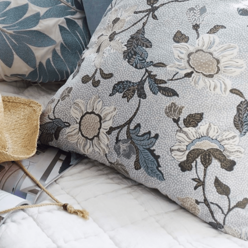 Flower Linen White Cushion, cushions from Inside Living Singapore. Alternative angle shown.