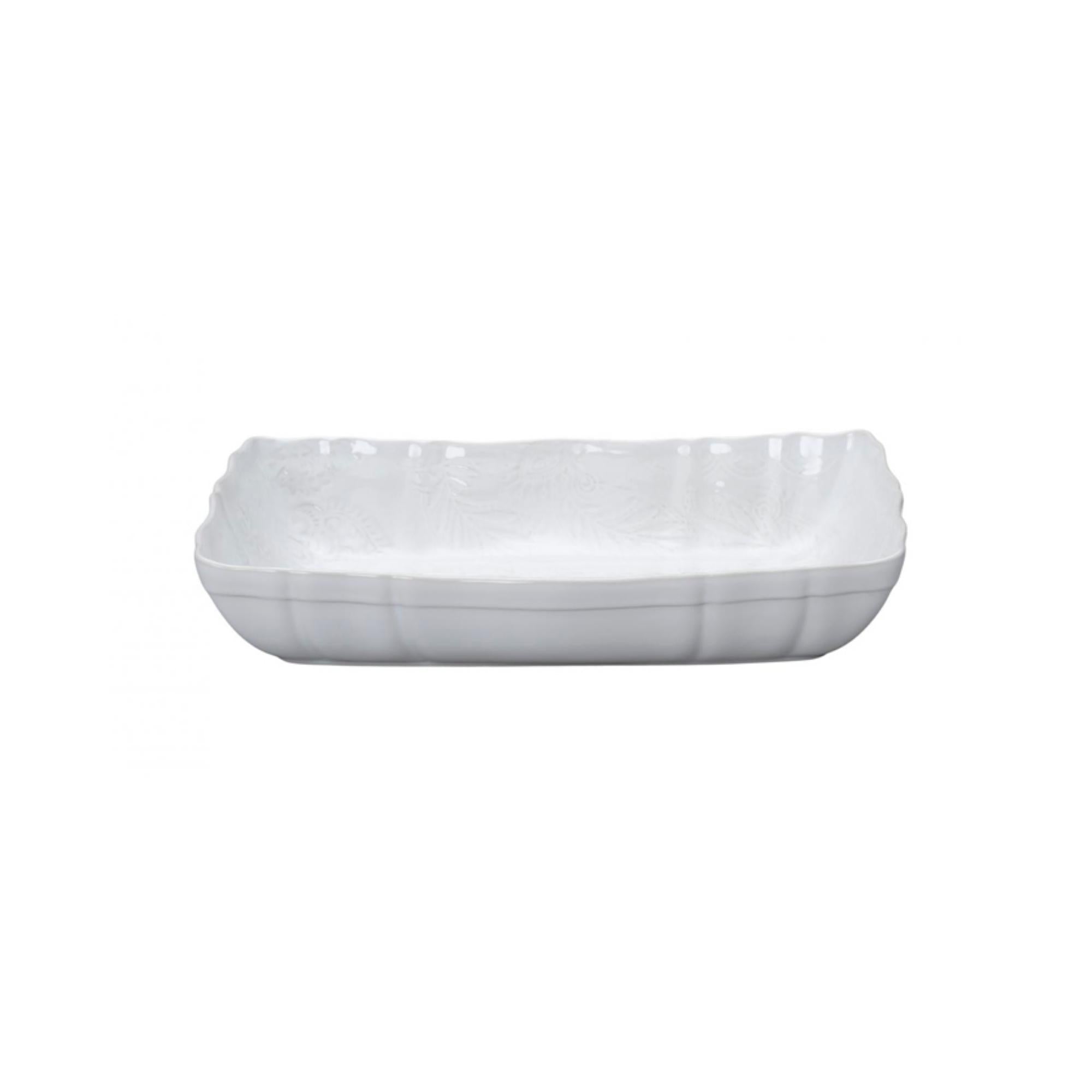 Large white ceramic gratin dish, 35.5 x 23.5 x 6.5 cm, an oven-to-table dish for roasting or serving