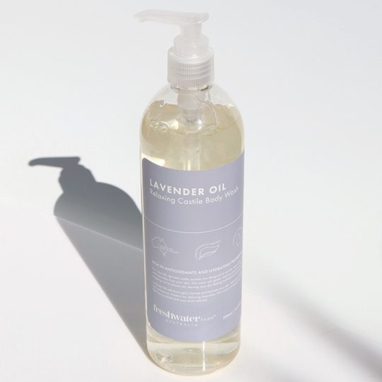 Lavender oil castile body wash, 500ml vegan cleanser to soothe and hydrate skin, made in Australia