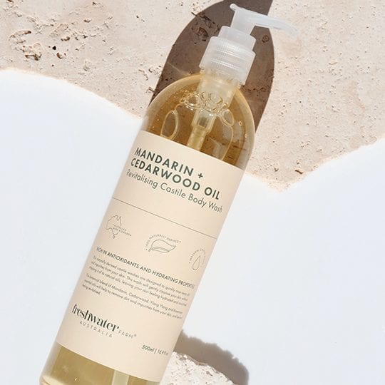 Mandarin and cedarwood castile body wash, 500ml vegan blend of botanical oils, made in Australia