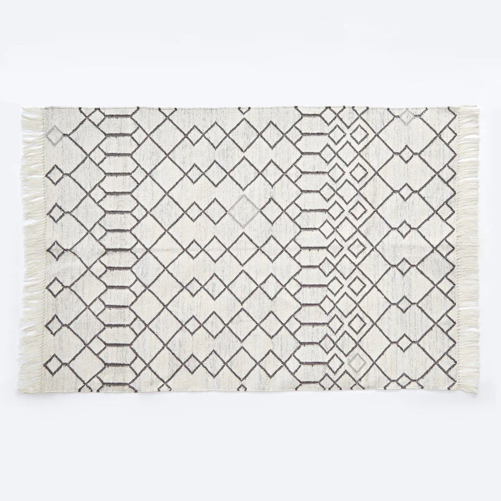 Tangier Medina rug shown flat, Moroccan-inspired patterned rug bringing colour and texture to floors.