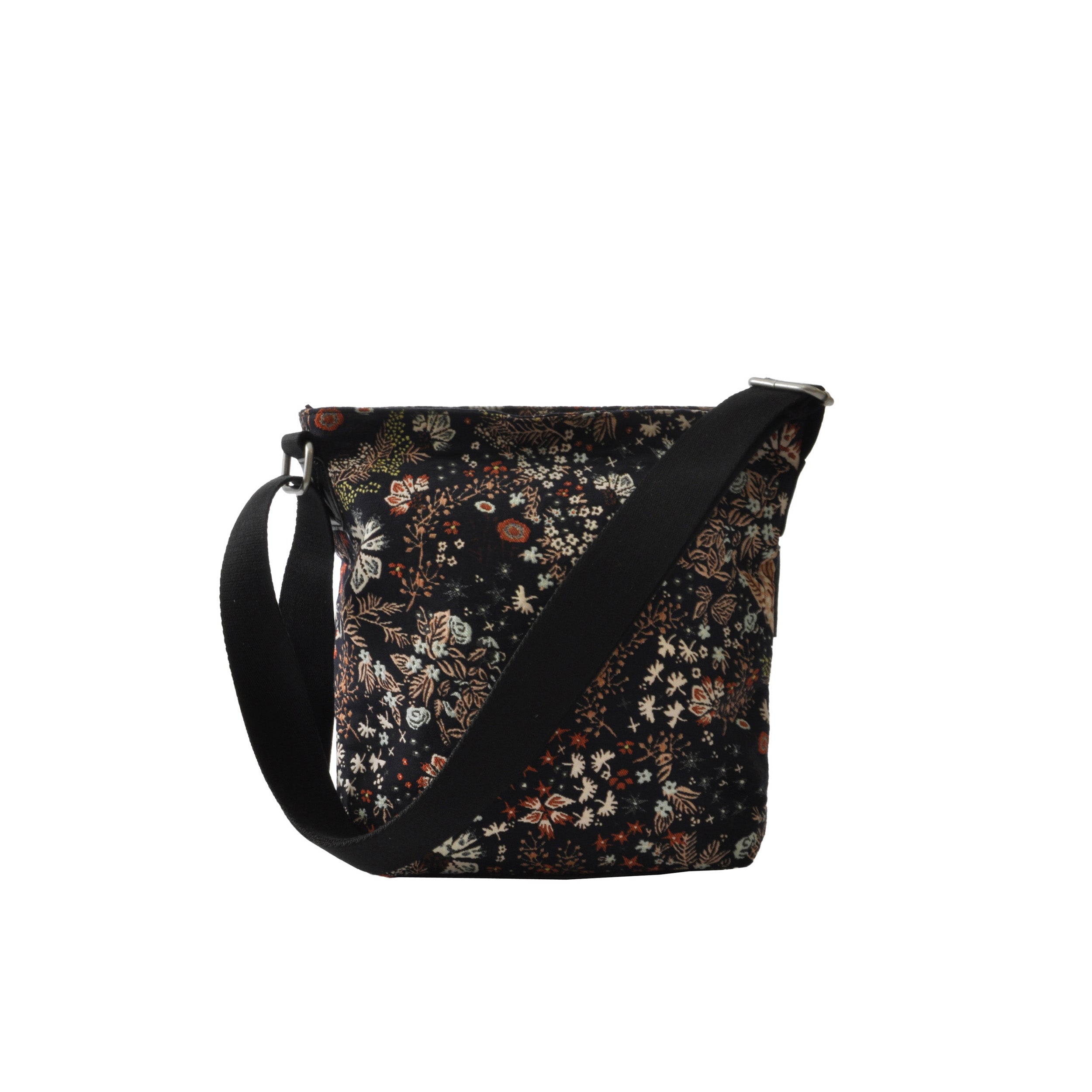 Small floral-print shoulder bag with a fresh mixed flower design, for everyday errands