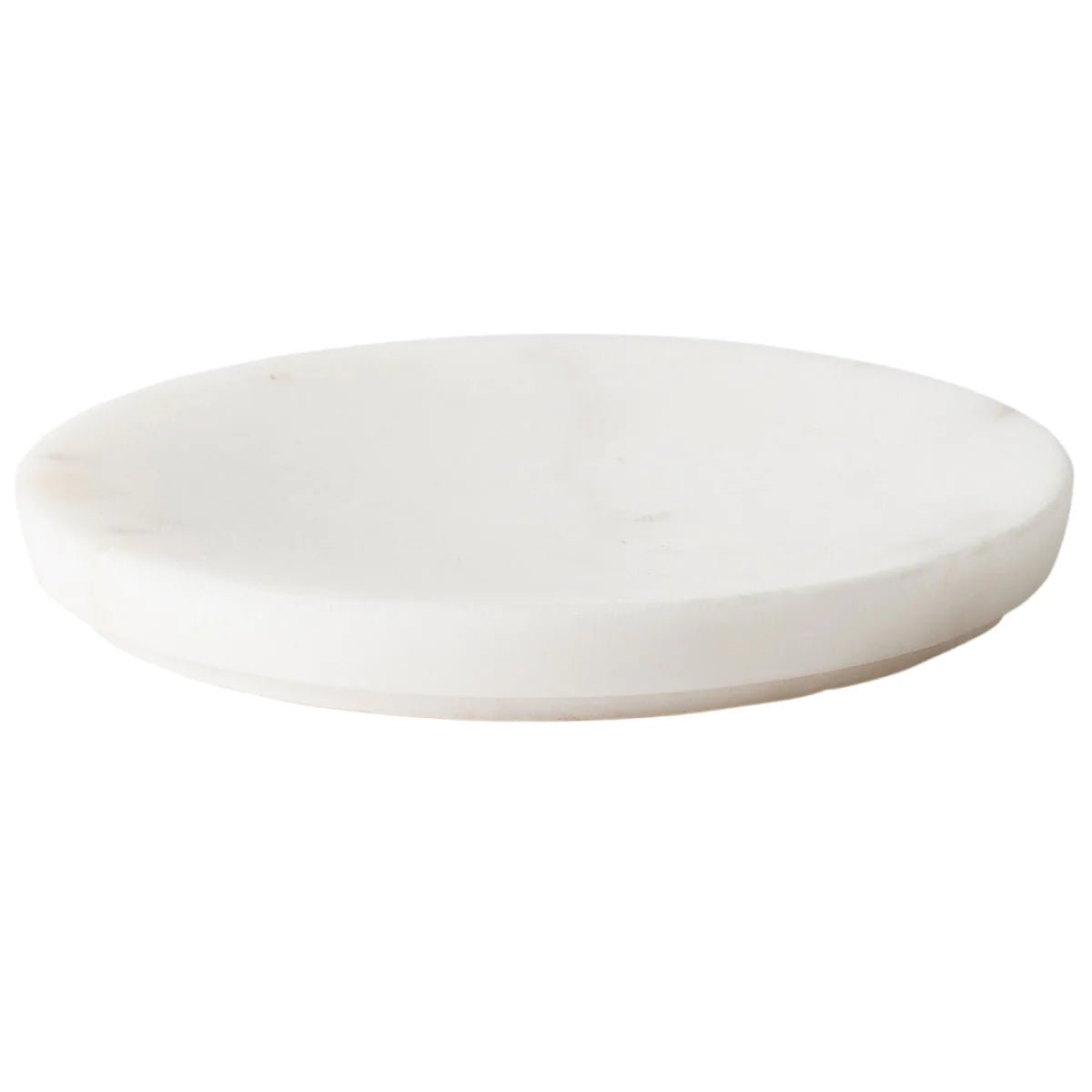 Ora white marble soap dish, handcrafted bathroom accessory, 13 cm diameter, from Inside Living Singapore Front view.