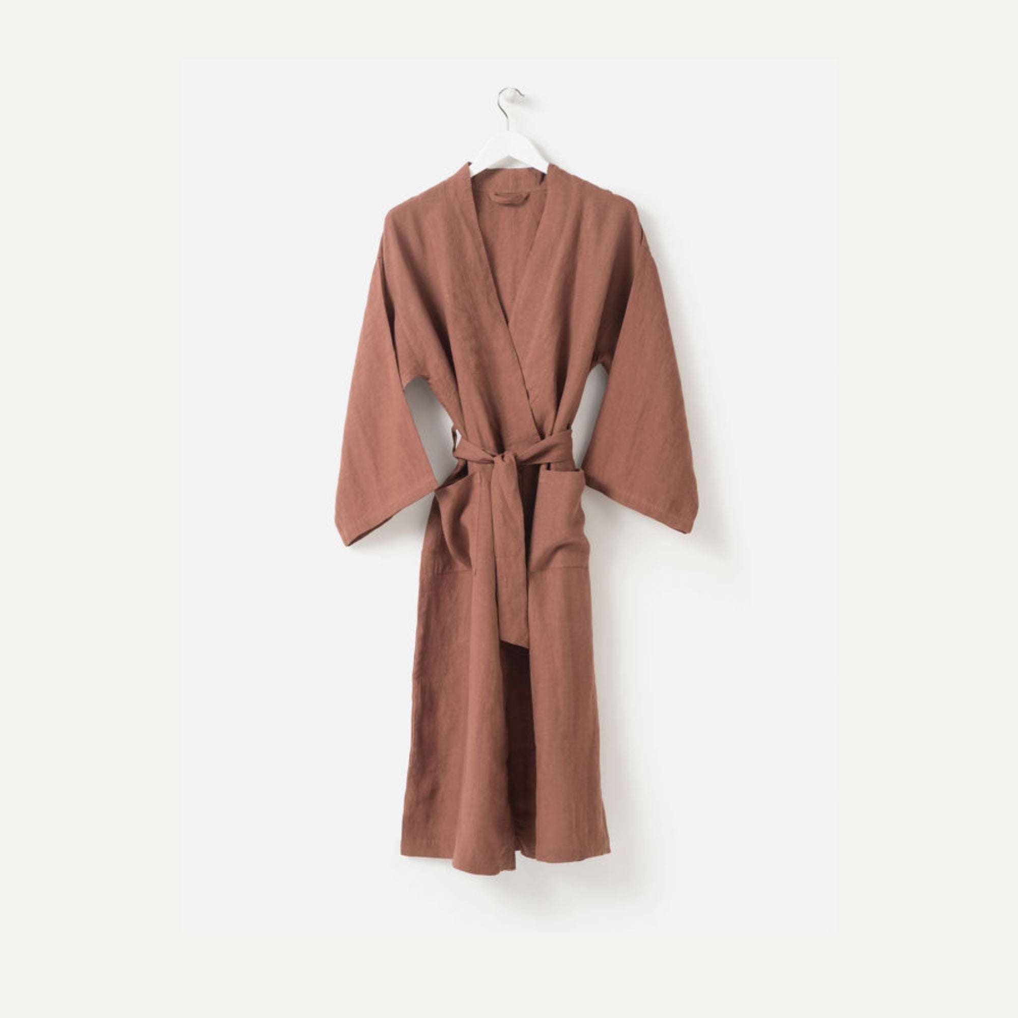 Plum Linen Robe, detail view, from the Inside Living Singapore homeware collection.