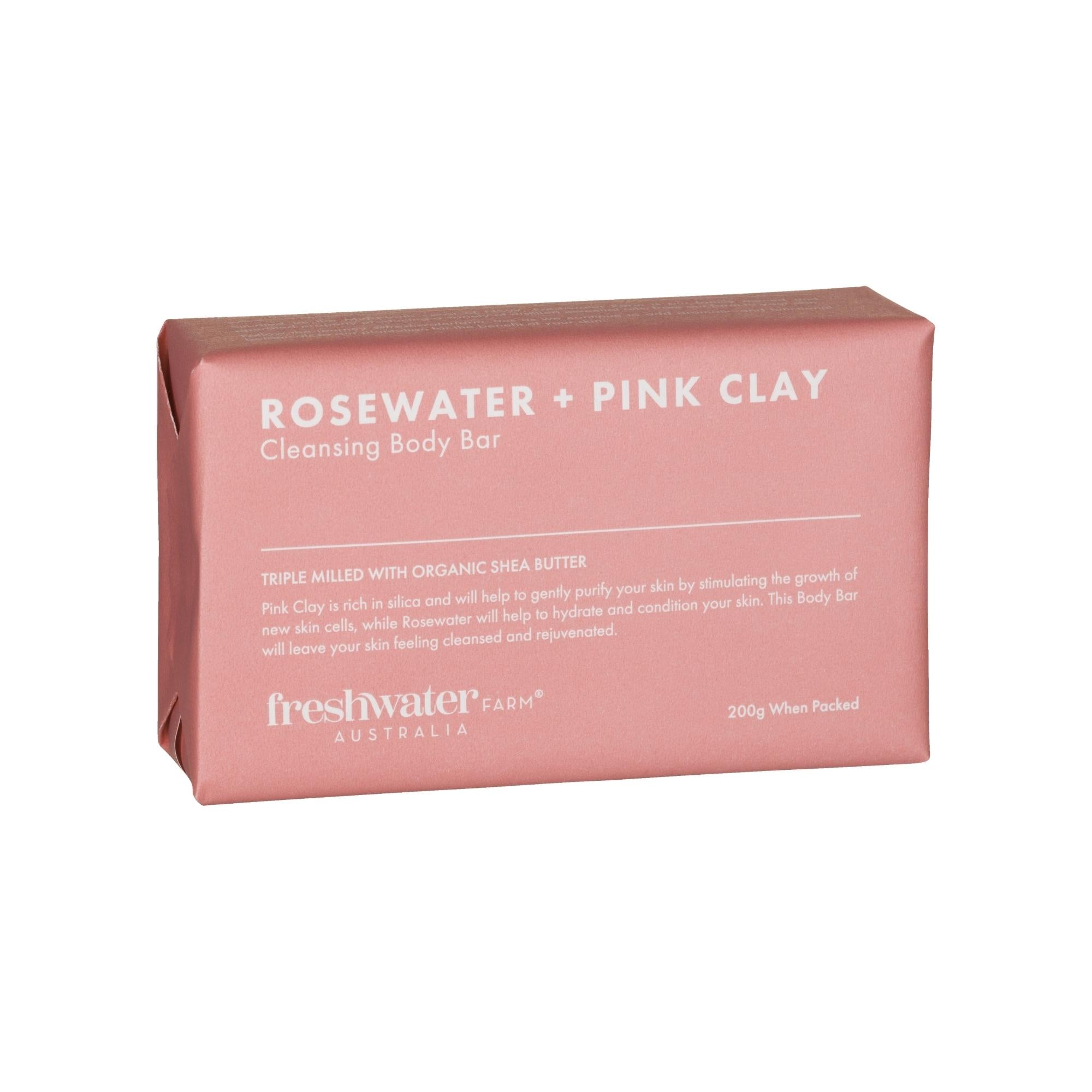 Rosewater and pink clay body bar, 200g French triple-milled soap with olive oil and shea butter