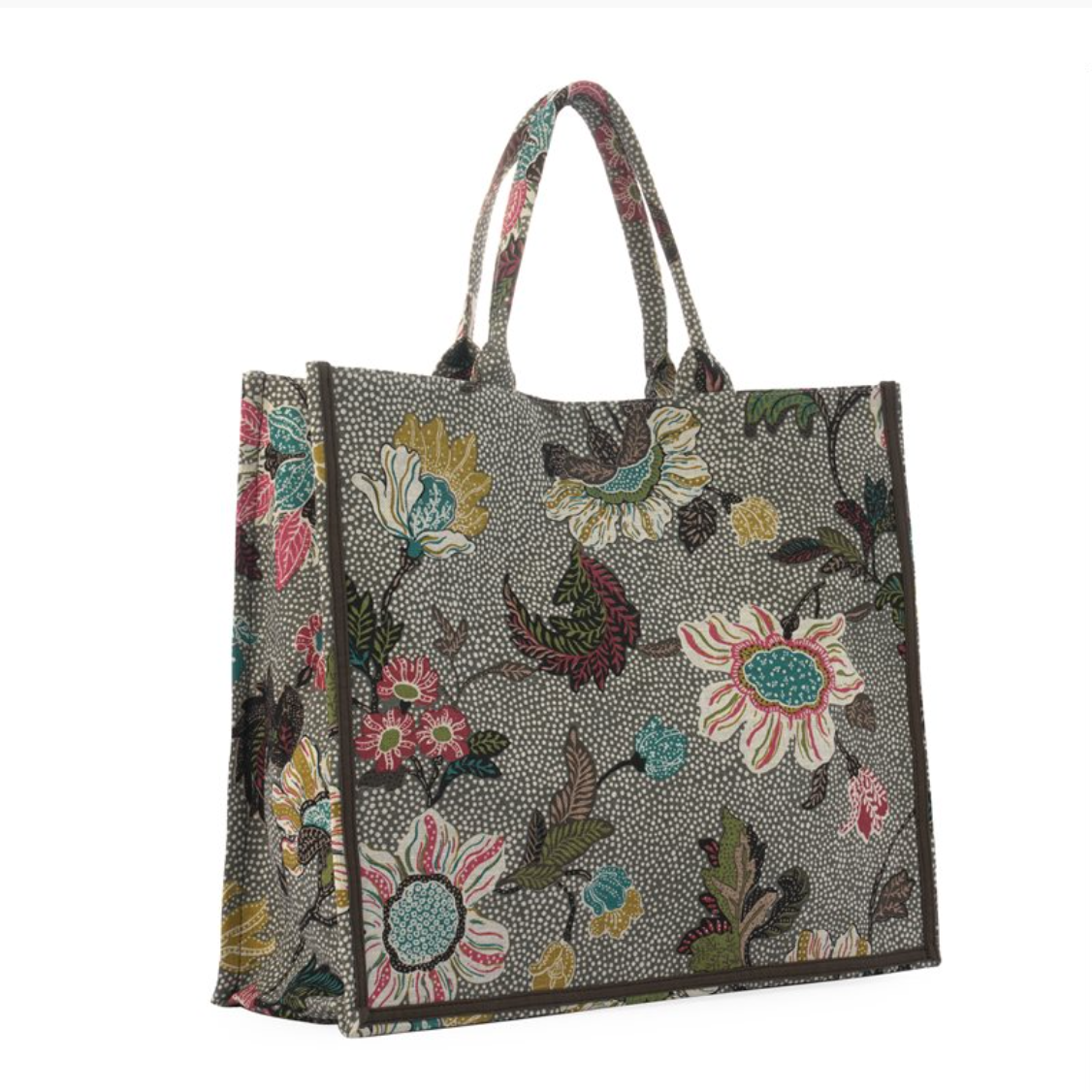 Shopper Flower Linen Grey from Inside Living Singapore. Detail view.