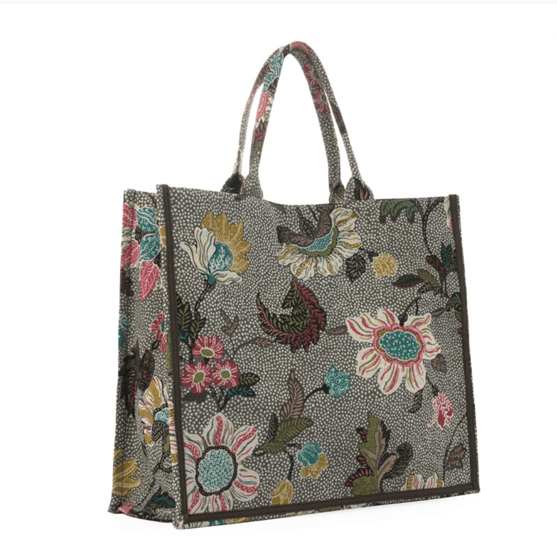 Shopper Flower Linen Grey from Inside Living Singapore. Detail view.