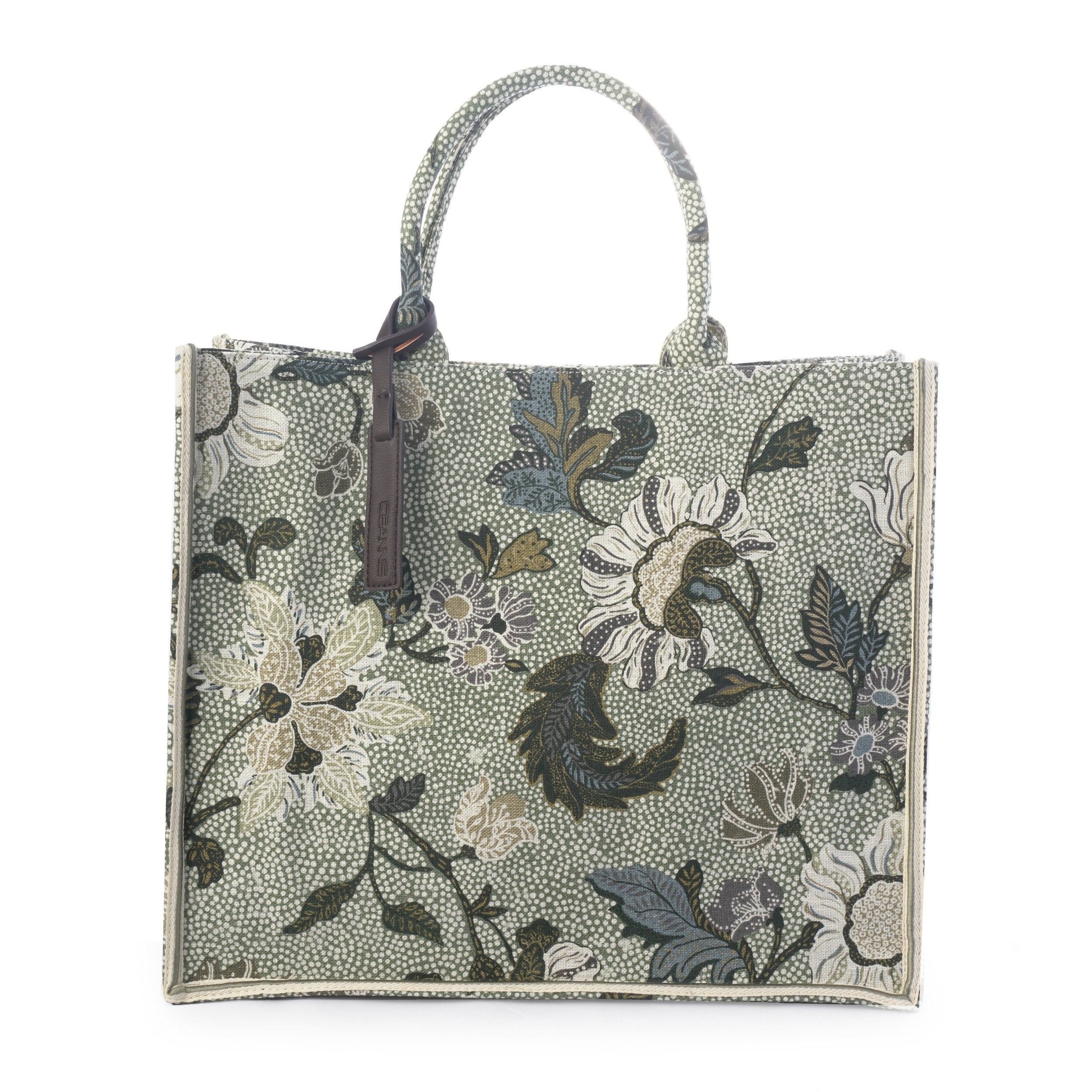 Shopper Flower Linen Soft Green, bag from Inside Living Singapore. Alternative angle shown.