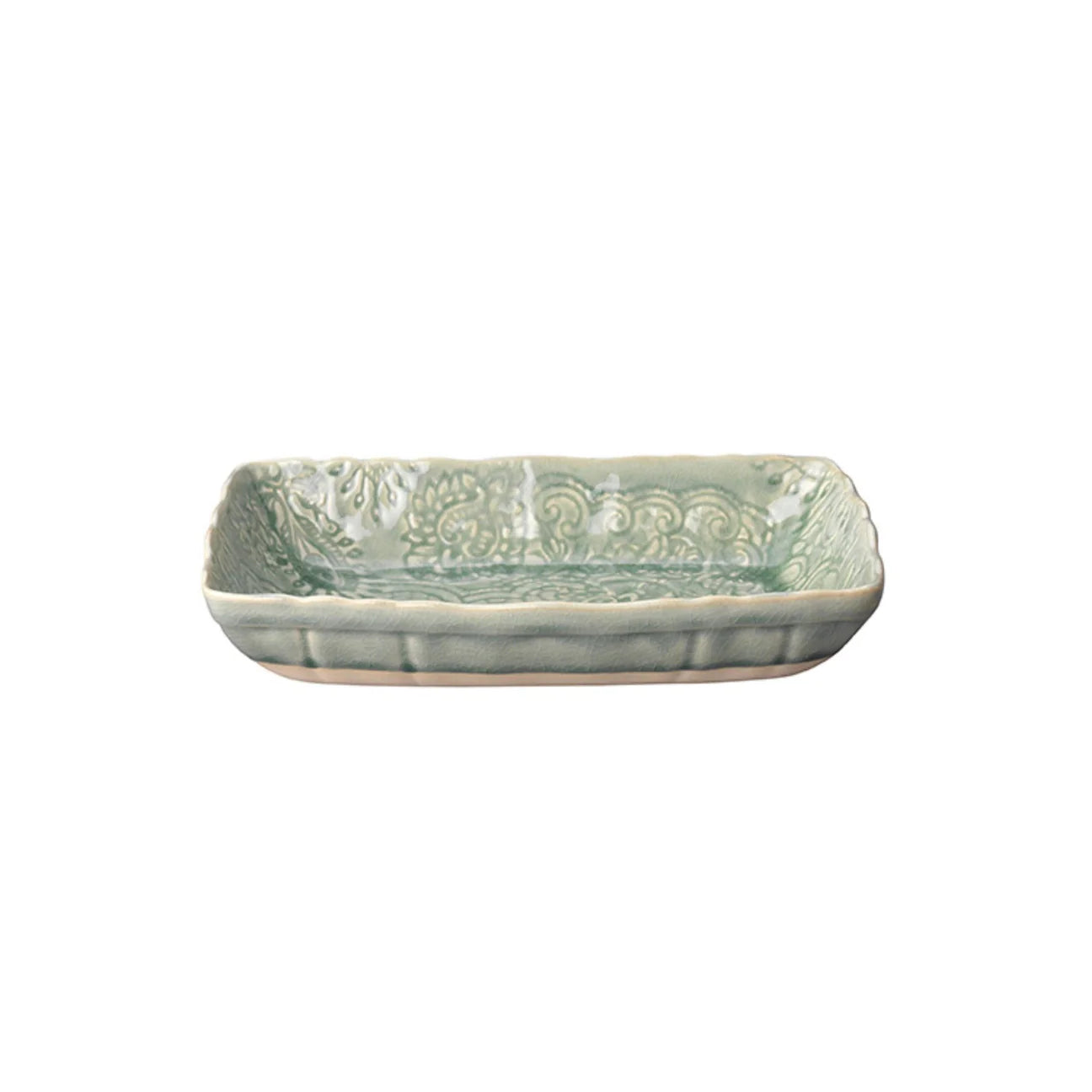 Small ceramic gratin dish in antique glaze, 35.5 x 23.5 x 6.5 cm, for roasting, baking or serving