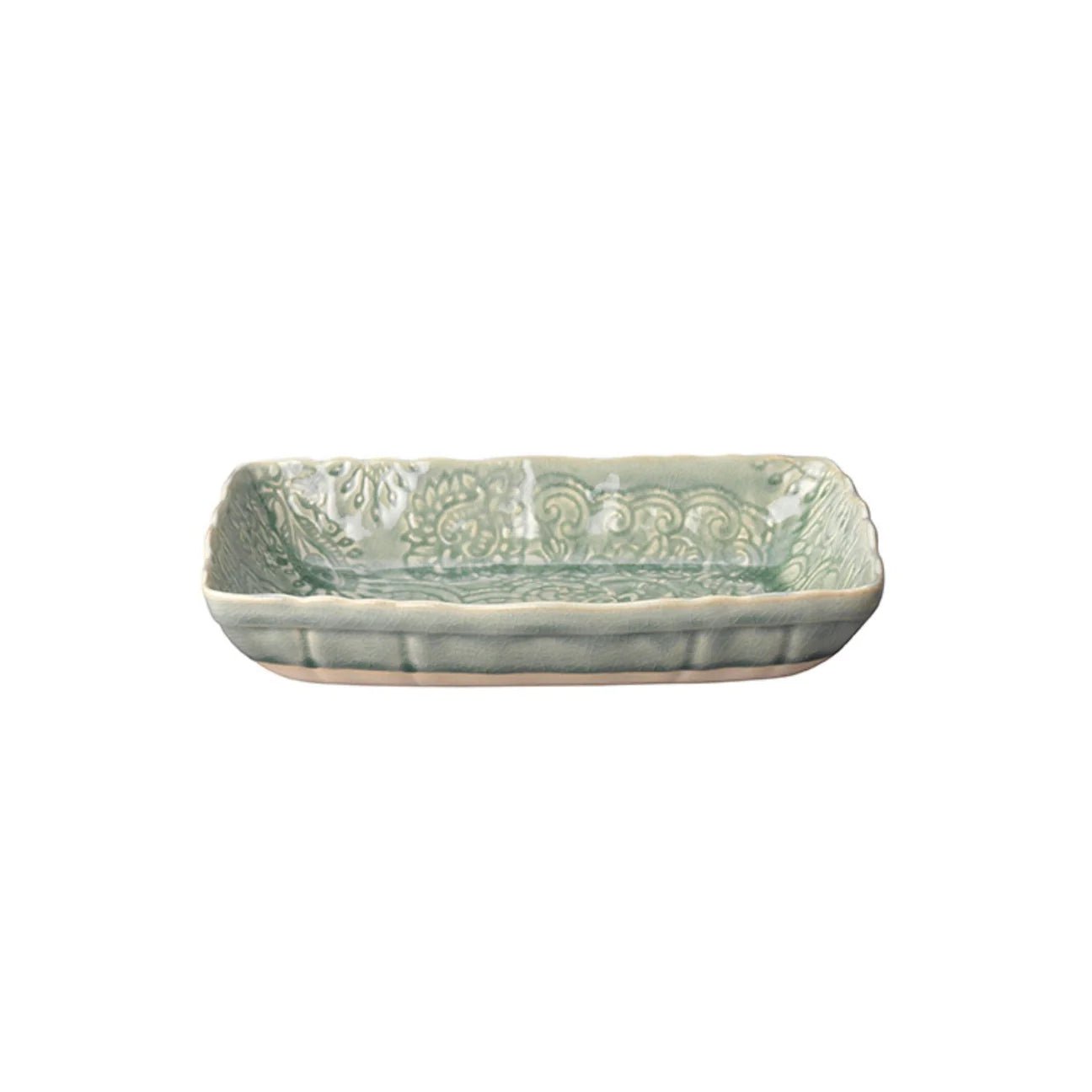 Small ceramic gratin dish in antique glaze, 35.5 x 23.5 x 6.5 cm, for roasting, baking or serving