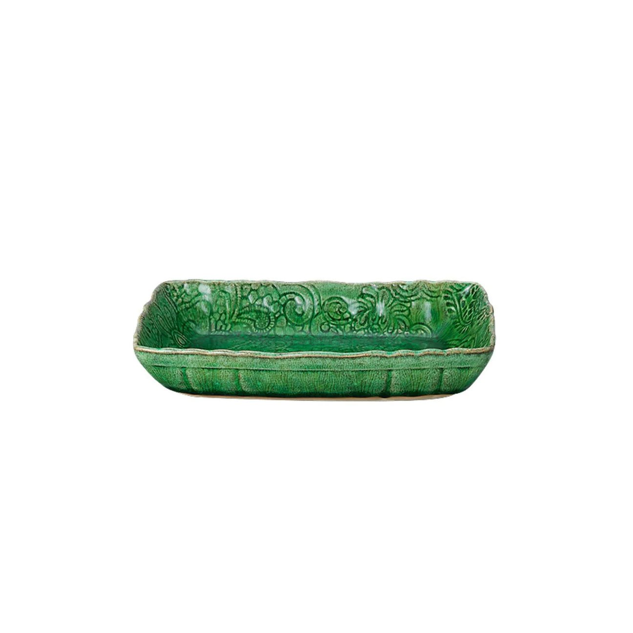 Small ceramic gratin dish in seaweed glaze, 35.5 x 23.5 x 6.5 cm, for roasting, baking or serving