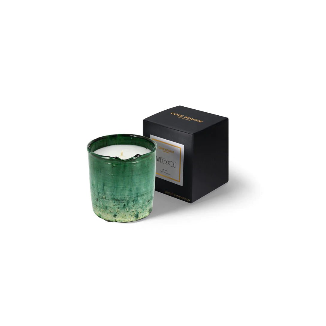 Tamegroute scented candle in mint and tea fragrance, hand-poured, from Inside Living Singapore Side view.