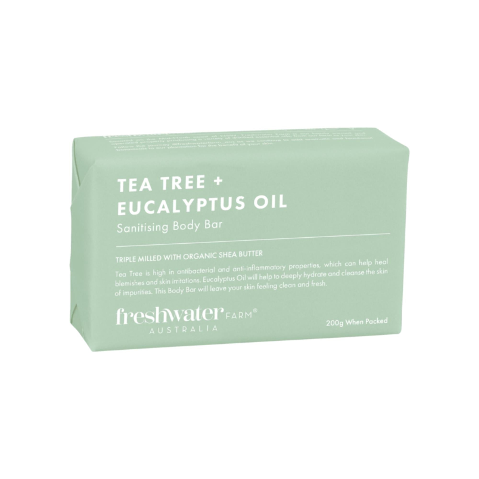 Tea Tree + Eucalytus Oil Bar 200g from Inside Living Singapore. Shown front view.