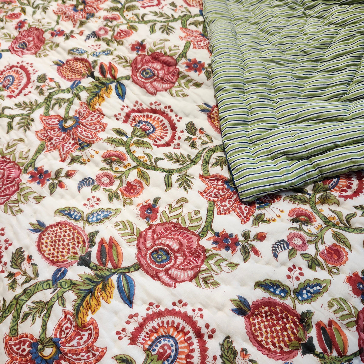 Block print cotton quilt in the Flavia design, from the bedroom collection