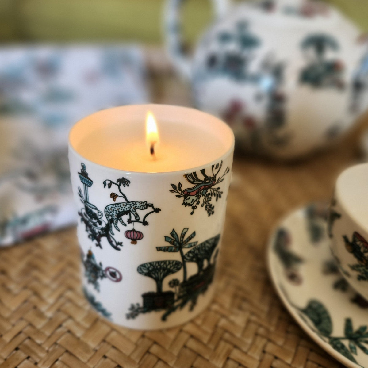 Gifts under $150 banner showing a Singapore Toile scented candle in a lidded fine bone china holder, 380 ml.