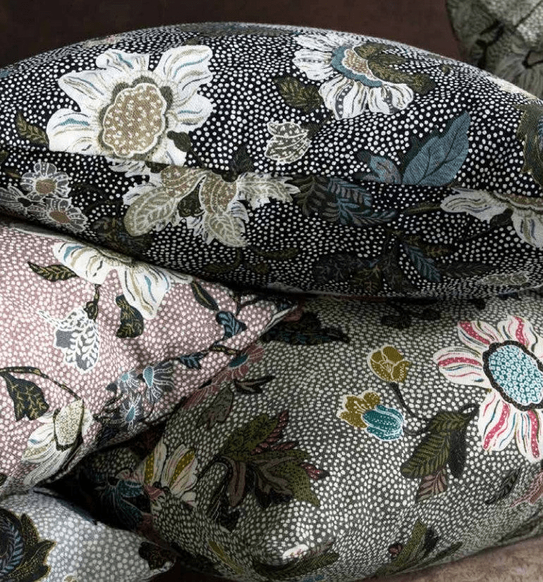 Ceannis collection at Inside Living Singapore: Swedish floral linen bags and cushions
