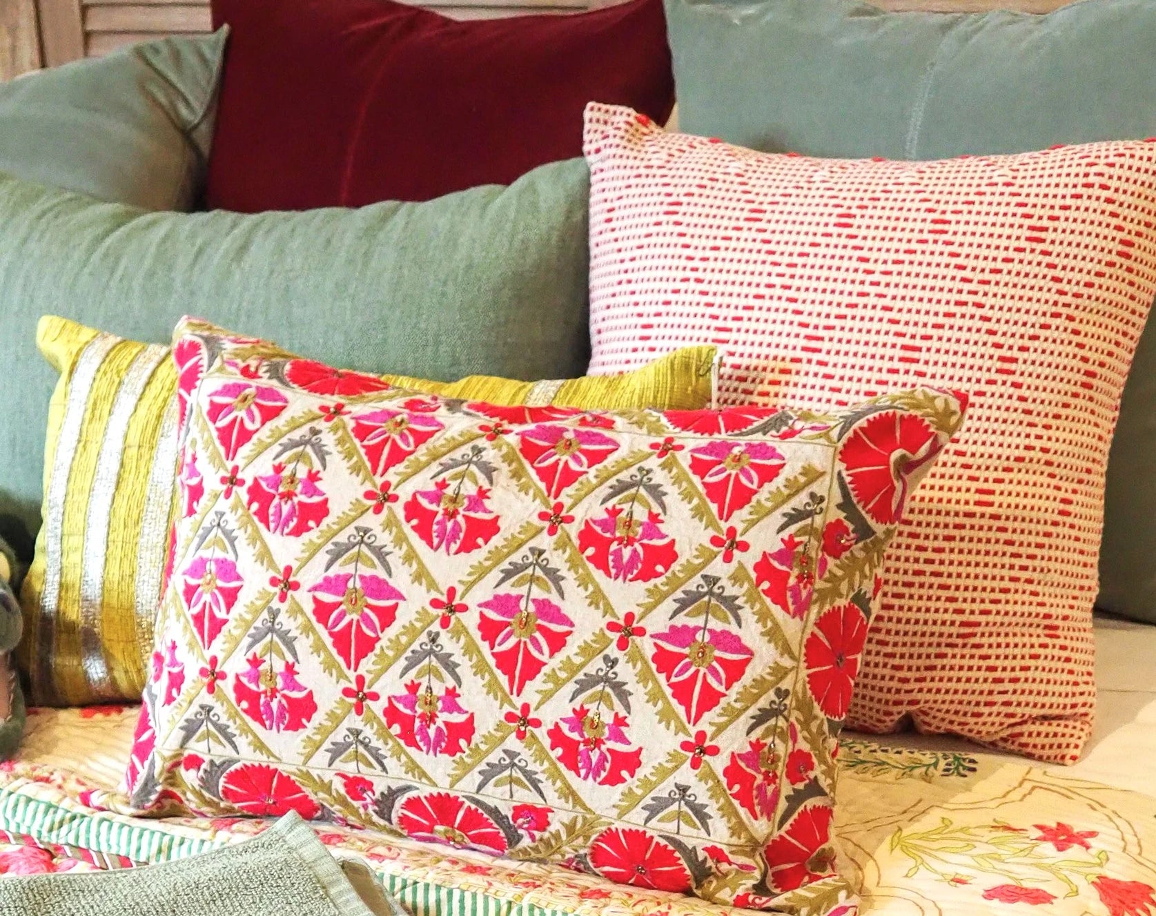 Cushions collection at Inside Living Singapore: linen, velvet and embroidered cushion covers