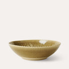 Sand coloured ceramic deep plate with a cracked glaze, 24cm across, crafted in Portugal for salads or fruit.