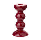 Cherry lacquered bobbin candlestick in solid rubber wood, high-gloss finish, fits standard dinner candles