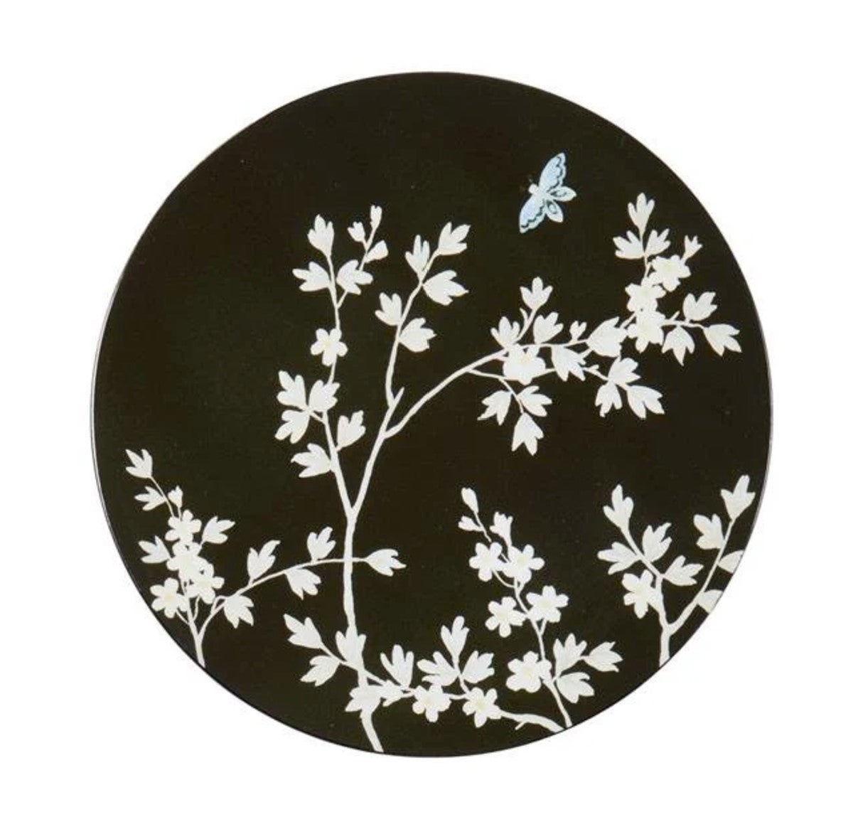 Black chinoiserie coasters, limited edition from Inside Living, decorative drink coasters with oriental motif, alternate view