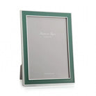 Fern green enamel and silver photo frame for 4 x 6 or 5 x 7 inch photos, with grey velvet backing
