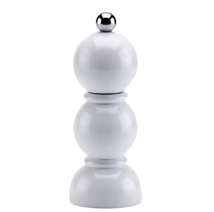 Lacquered bobbin salt or pepper mill in rubber wood with a ceramic grinder, 14 cm tall, gift boxed