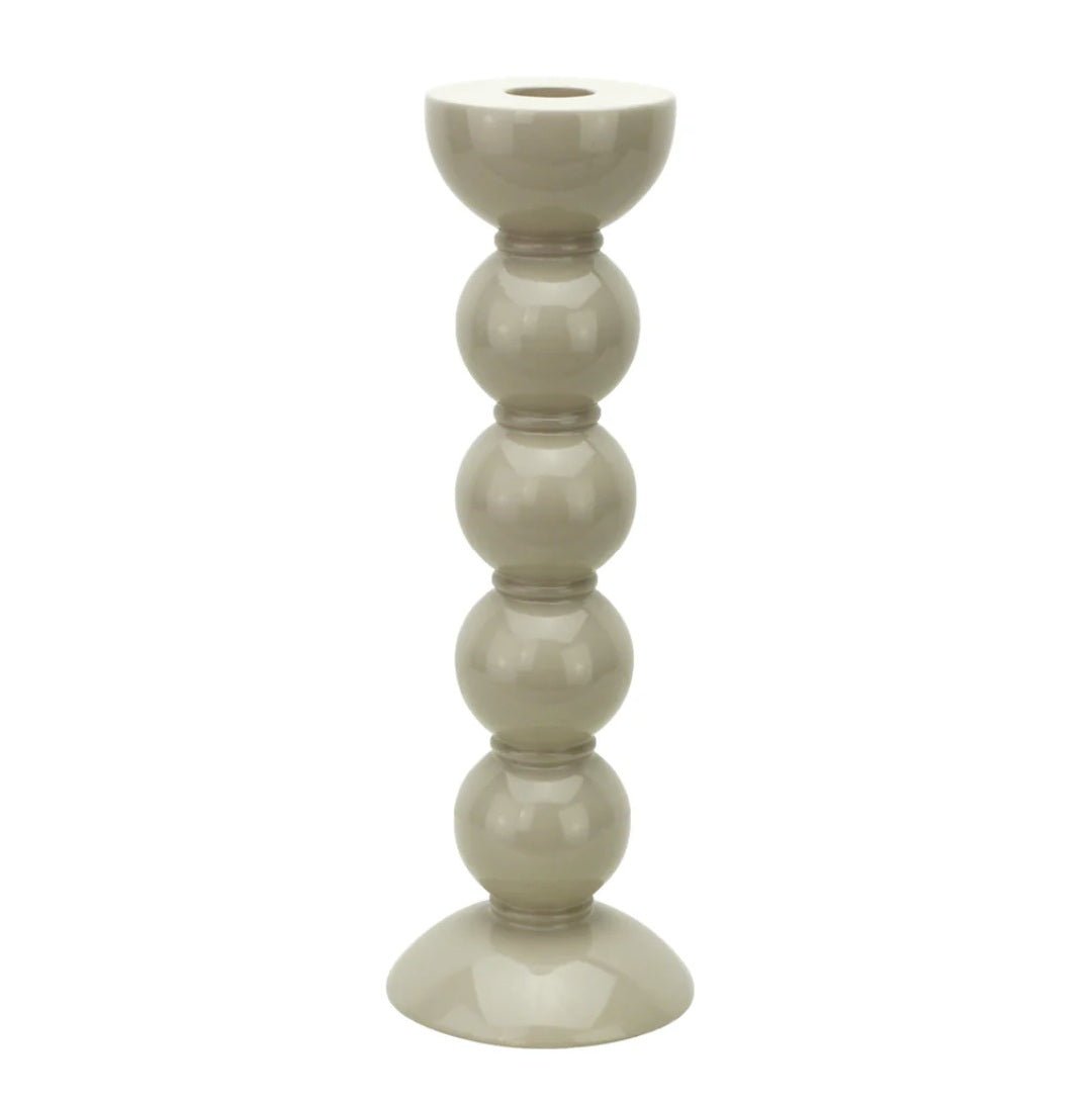 Cappuccino bobbin candlestick from Inside Living, turned decorative candle holder for dining and home display, alternate view