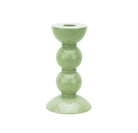 Sage bobbin candlestick from Inside Living, turned decorative candle holder for dining and home display, side view