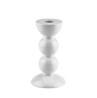 White bobbin candlestick from Inside Living, turned decorative candle holder for dining and home display, alternate view