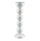 White lacquered bobbin candlestick in rubber wood for standard dinner candles, available in two sizes