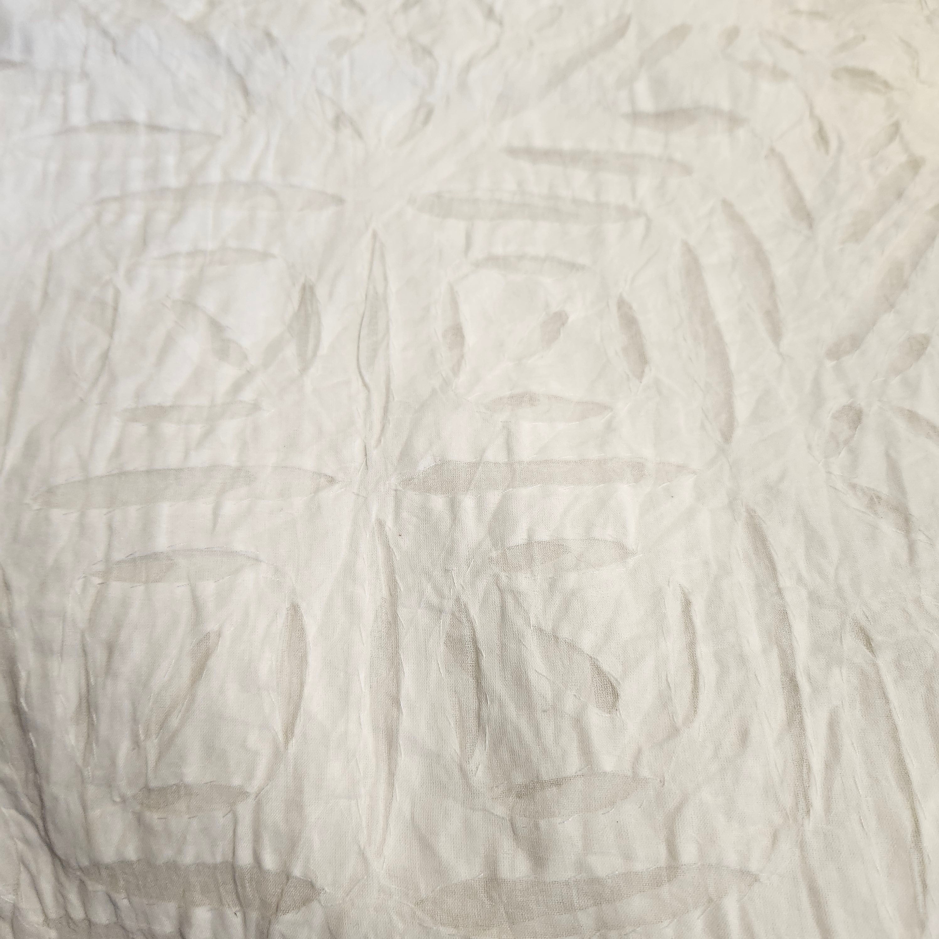 White cotton bedspread with organza applique, handmade decorative bedcover with delicate stitched detail, alternative view