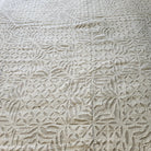 White cotton bedspread with organza applique, handmade decorative bedcover with delicate stitched detail, detail view