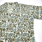 Cotton block print pyjamas in teal floral on white, mother of pearl buttons, long or short, with bag