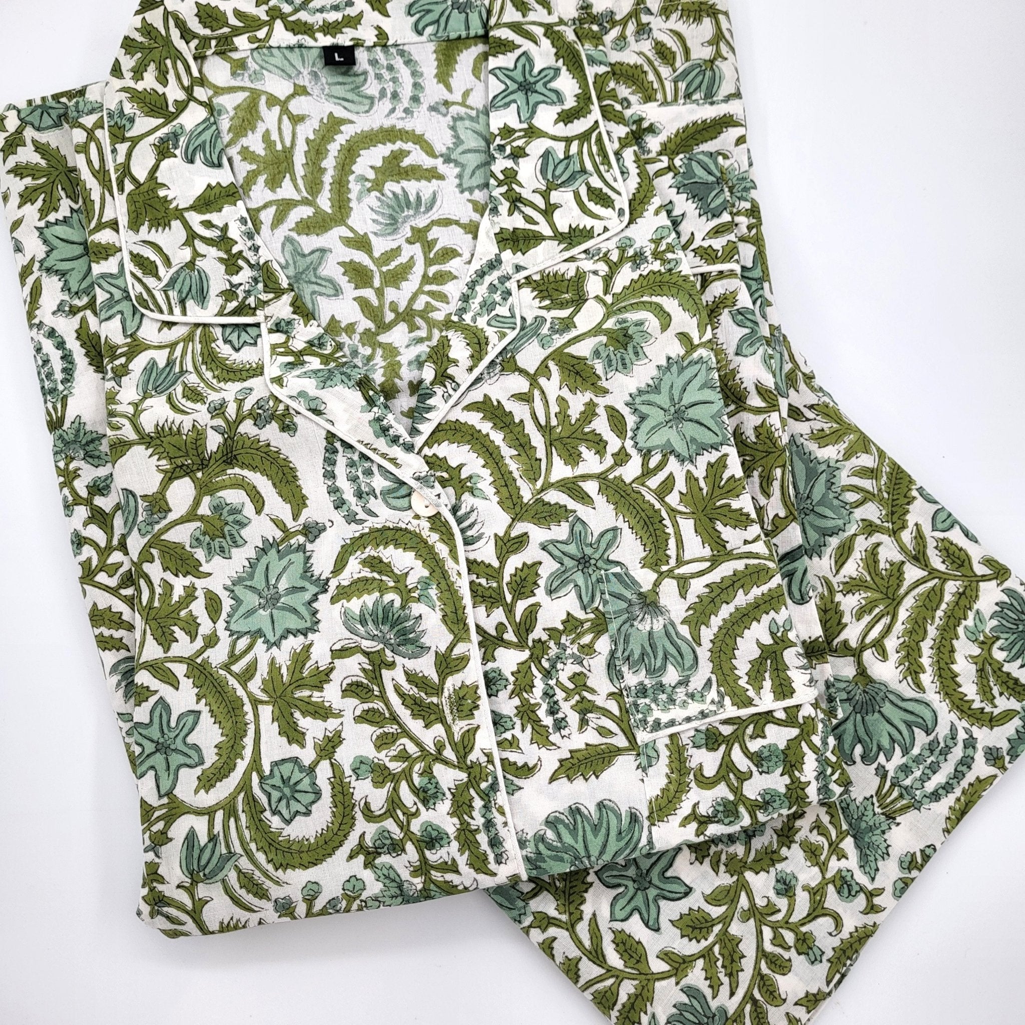 Block Print Pyjama Eloise: block-printed cotton pyjama set for relaxing, from Inside Living Singapore.