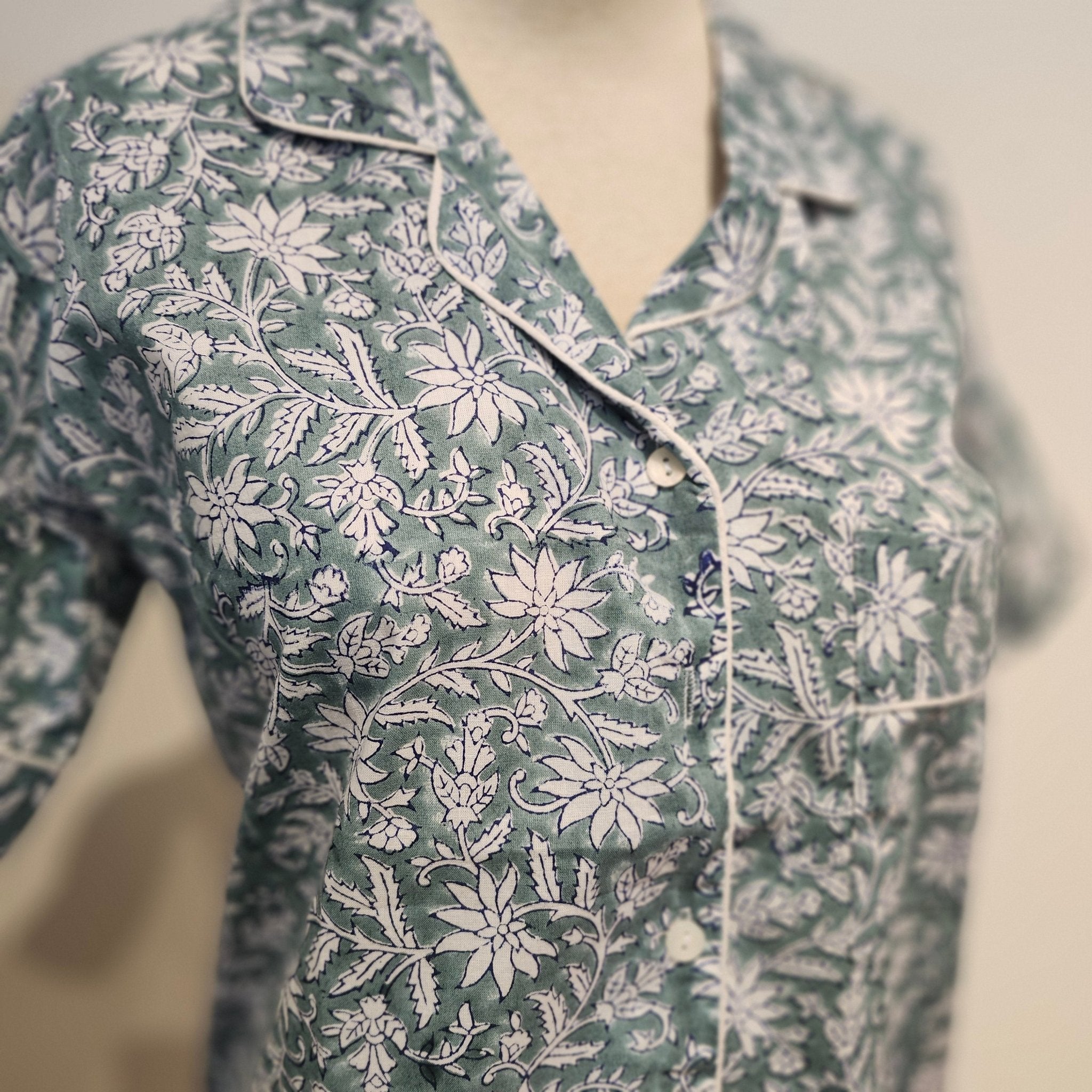 Block Print Pyjama Short Floral Teal, Inside Living Singapore homeware and lifestyle collection, view 2.