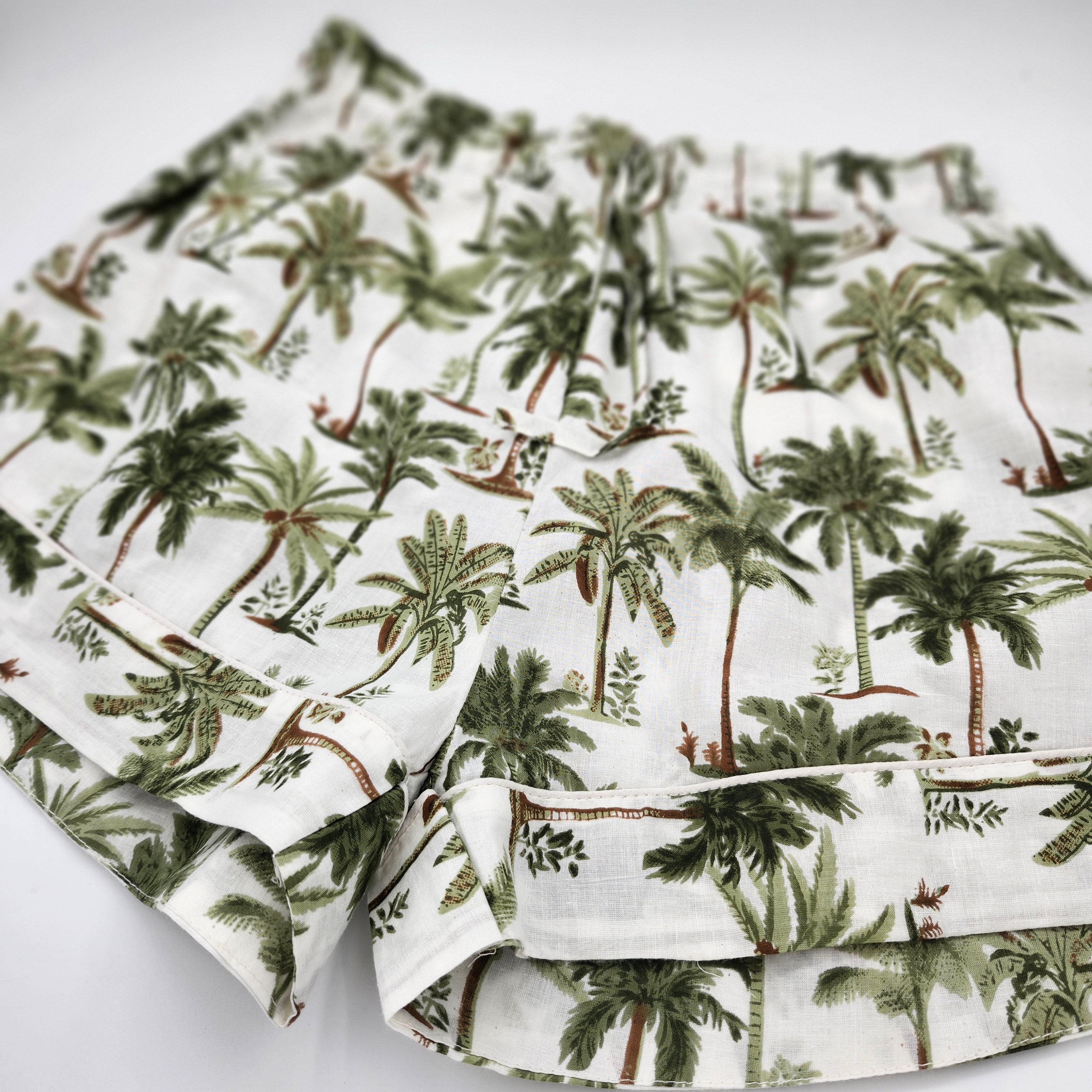 Block Print Pyjama Short Little Palms detail view, homeware from Inside Living Singapore.