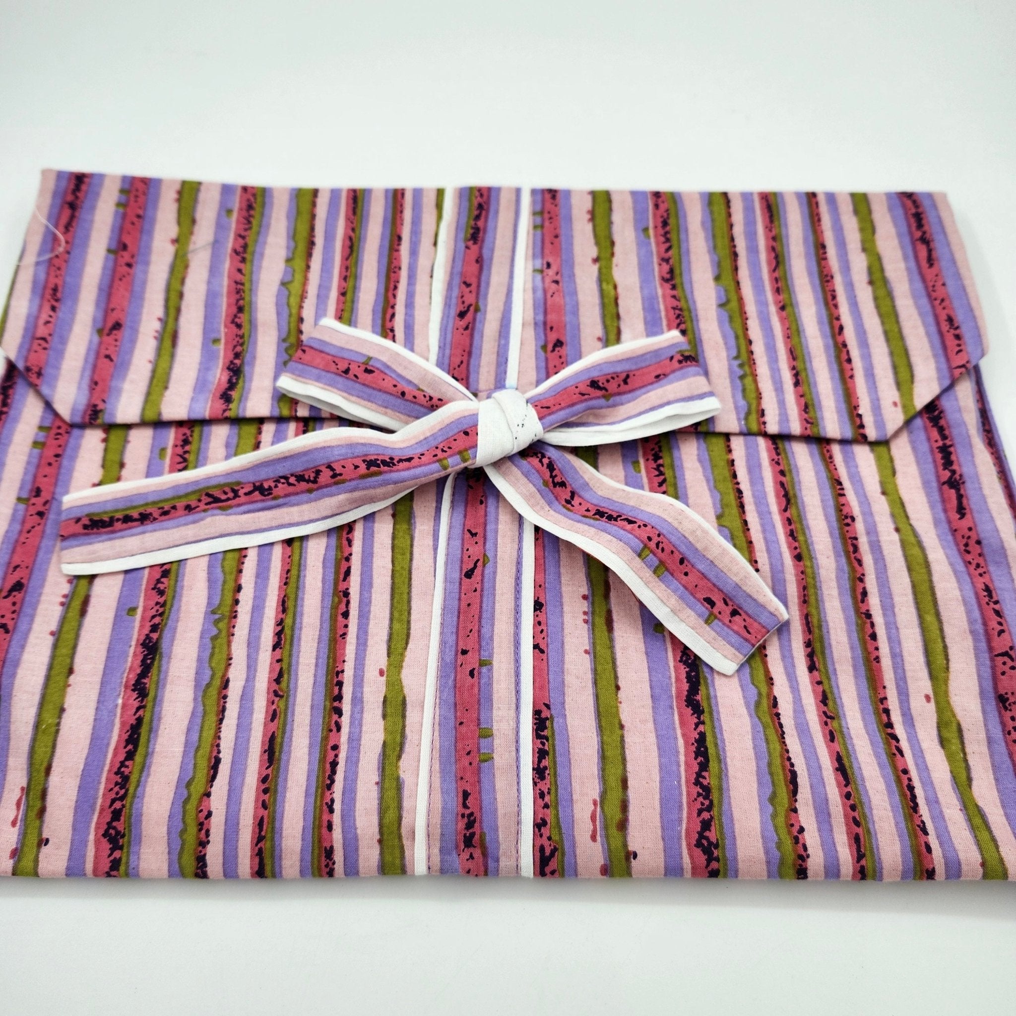Block Print Pyjama Short Pink & Green Stripe, available at Inside Living Singapore, detail of the design.
